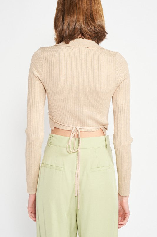 Emory Park LONG SLEEVE WRAPPED CROP TOP