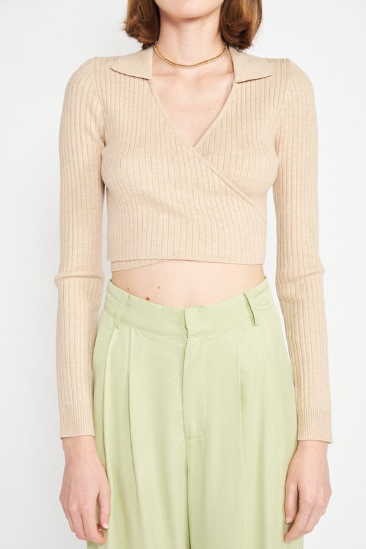 Emory Park LONG SLEEVE WRAPPED CROP TOP