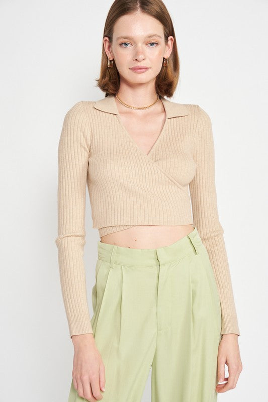 Emory Park LONG SLEEVE WRAPPED CROP TOP