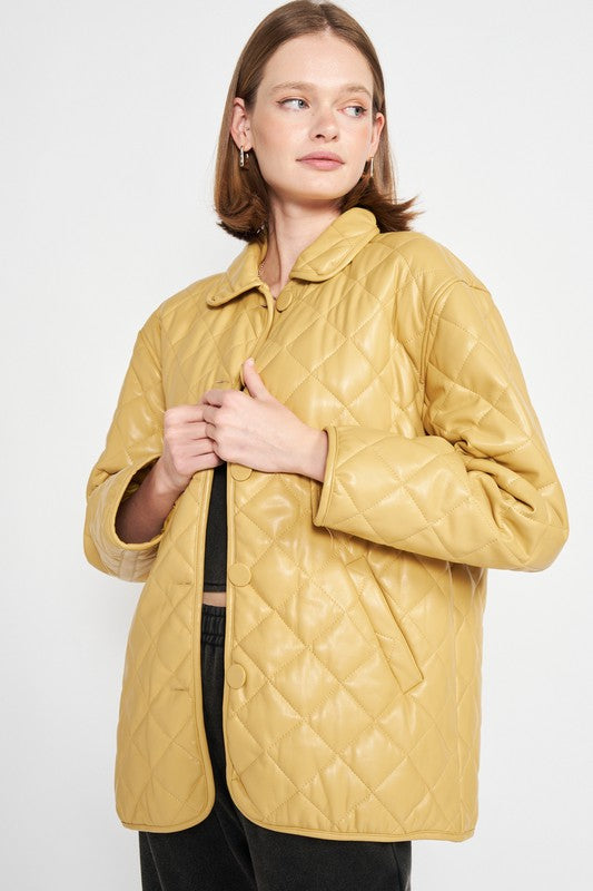 Emory Park QUILTED PU LEATHER BUTTON DOWN JACKET