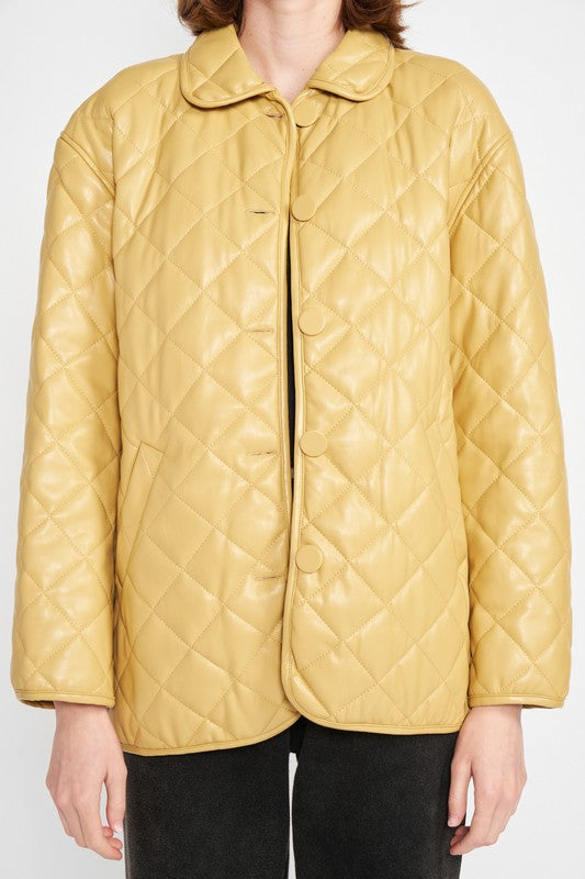 Emory Park QUILTED PU LEATHER BUTTON DOWN JACKET