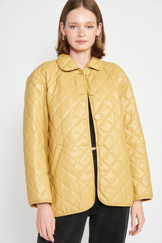 Emory Park QUILTED PU LEATHER BUTTON DOWN JACKET