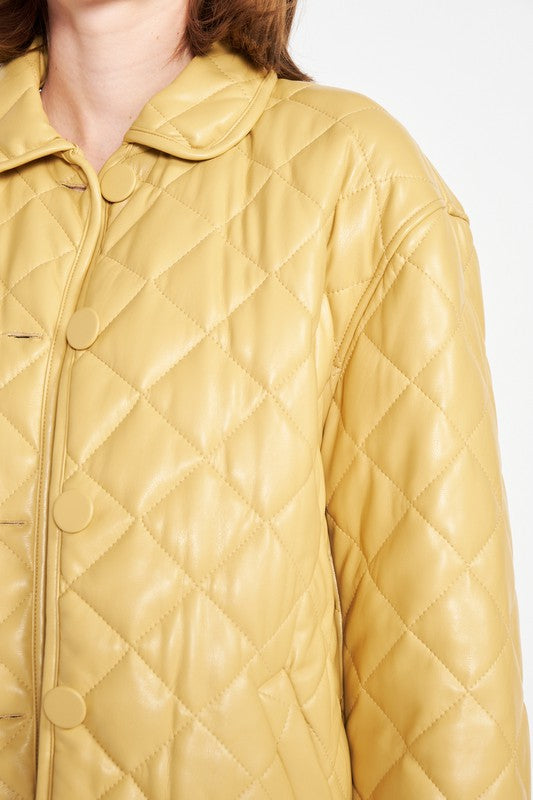 Emory Park QUILTED PU LEATHER BUTTON DOWN JACKET