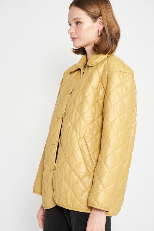 Emory Park QUILTED PU LEATHER BUTTON DOWN JACKET