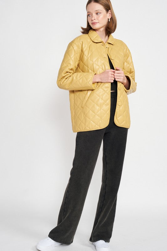 Emory Park QUILTED PU LEATHER BUTTON DOWN JACKET