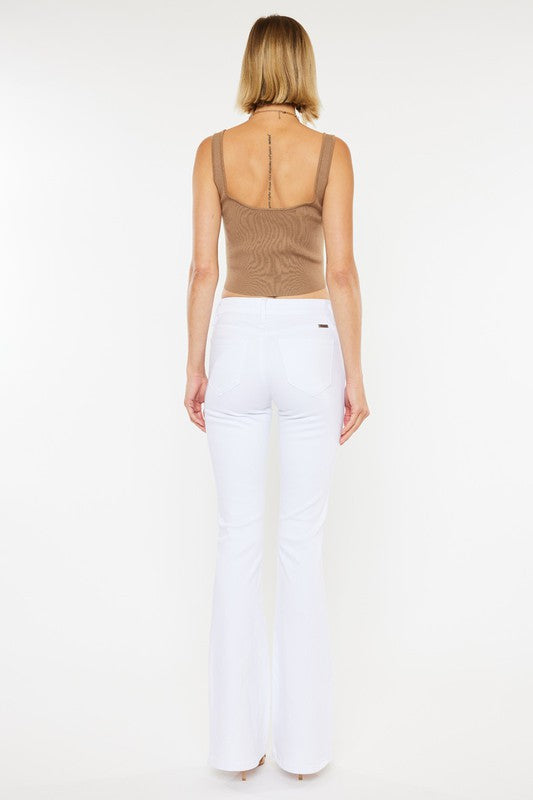 Kan Can Mid Rise White Flare Jeans