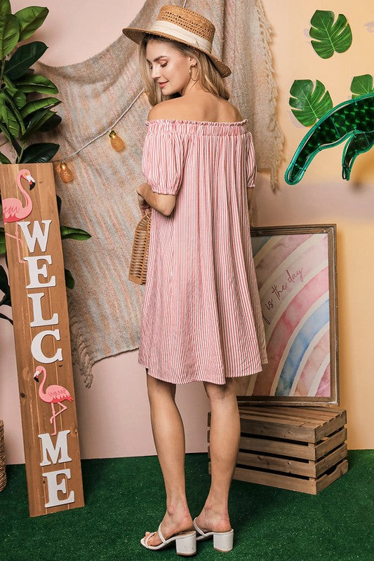 Ninexis Off The Shoulder Dress with CF Button Detail