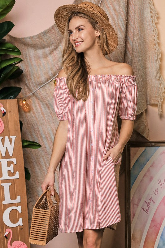 Ninexis Off The Shoulder Dress with CF Button Detail