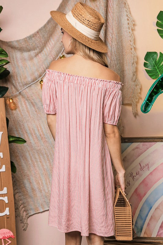 Ninexis Off The Shoulder Dress with CF Button Detail