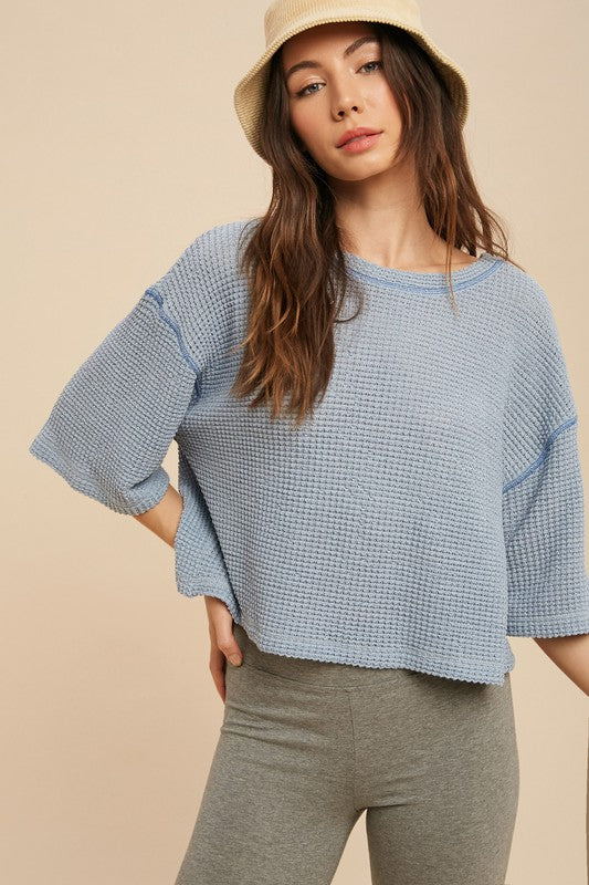 Aemi + Co Tallulah Textured Elbow Sleeve Boxy Crop Top