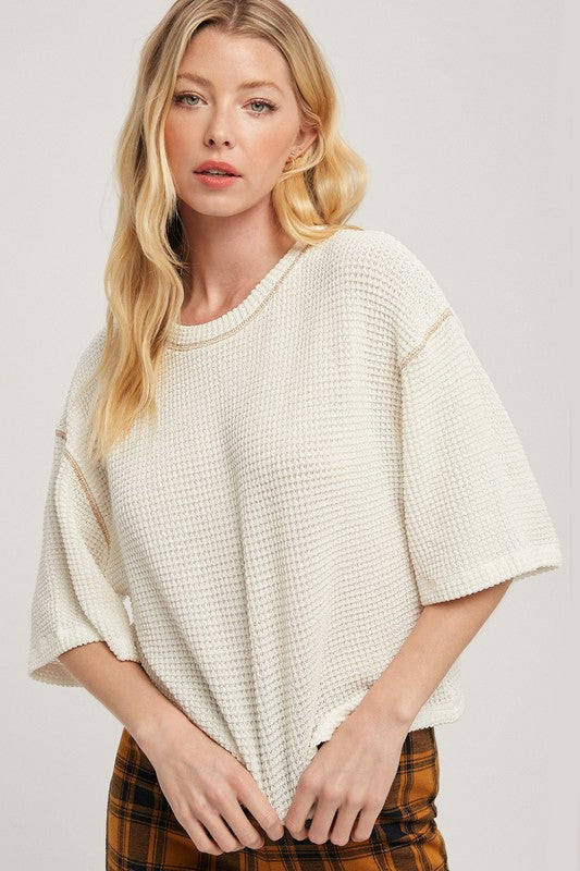 Aemi + Co Tallulah Textured Elbow Sleeve Boxy Crop Top