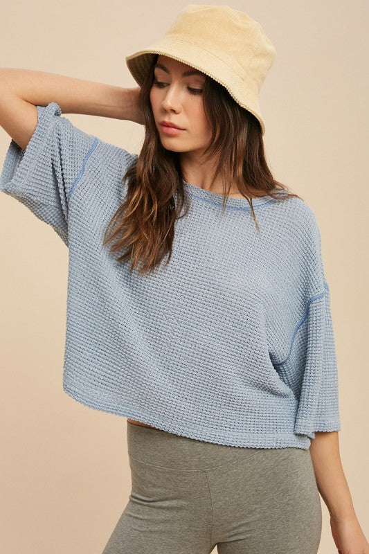 Aemi + Co Tallulah Textured Elbow Sleeve Boxy Crop Top