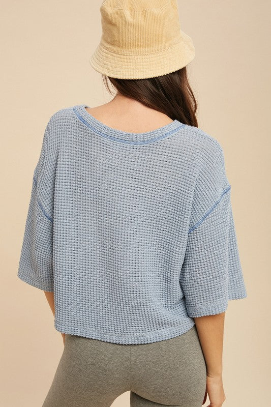 Aemi + Co Tallulah Textured Elbow Sleeve Boxy Crop Top