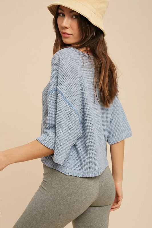 Aemi + Co Tallulah Textured Elbow Sleeve Boxy Crop Top