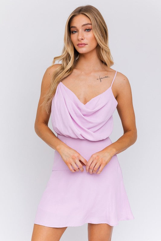 LE LIS Sleeveless Cowl Neck Mini Dress