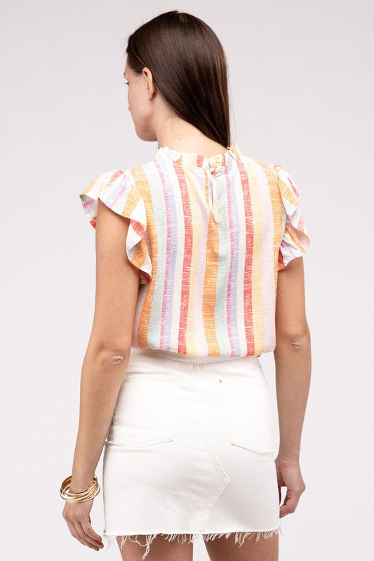 Nuvi Apparel Multi Stripe Ruffle Top