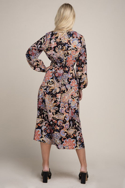 Nuvi Apparel Paisley Print Shirred Waist A-line Dress