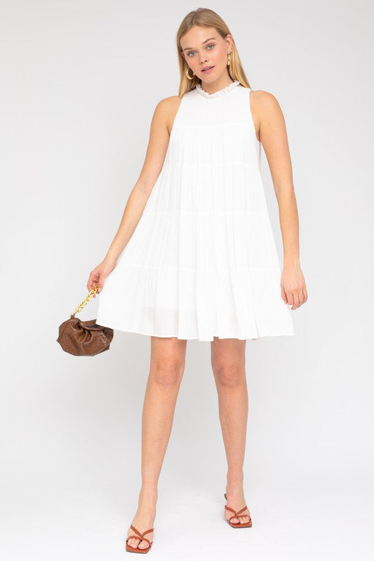 Gilli Sleeveless Ruffle Neck Tiered Dress