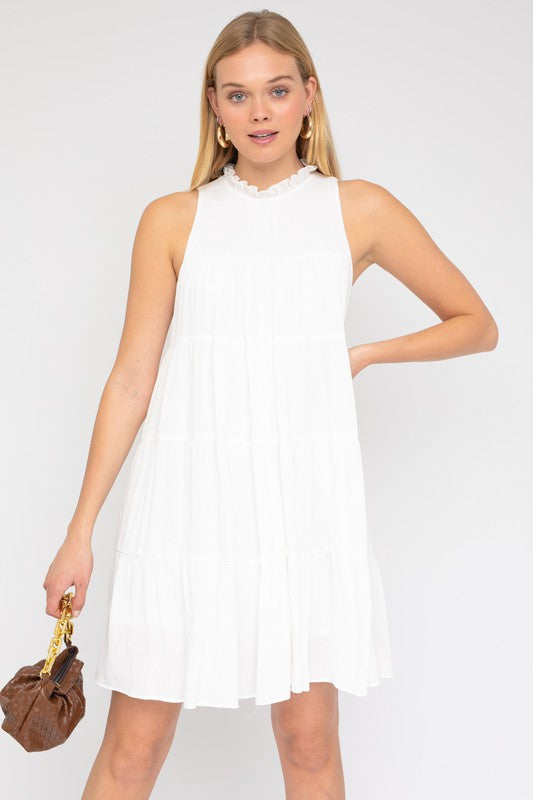 Gilli Sleeveless Ruffle Neck Tiered Dress