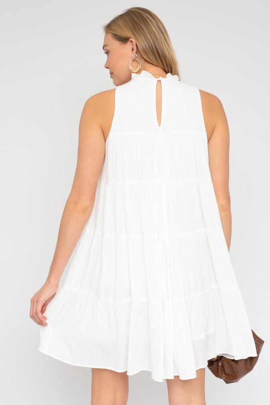 Gilli Sleeveless Ruffle Neck Tiered Dress