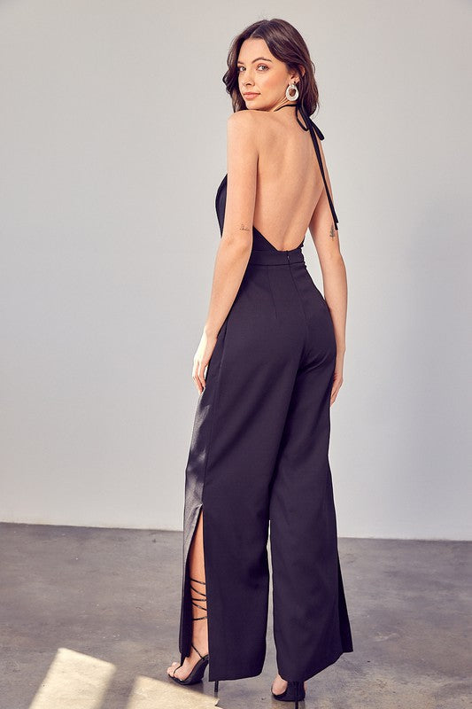 Load image into Gallery viewer, Do + Be Collection Junior Deep V-Neck Wide Leg Jumpsuit
