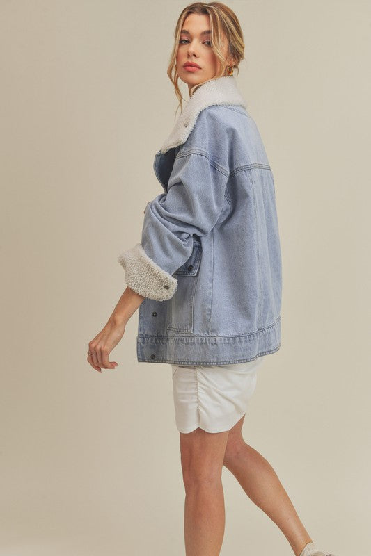 Aemi + Co Juliette Shearing Panel Oversized Denim Jacket