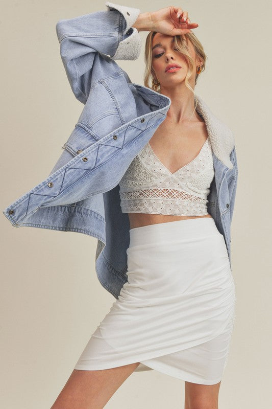 Aemi + Co Juliette Shearing Panel Oversized Denim Jacket