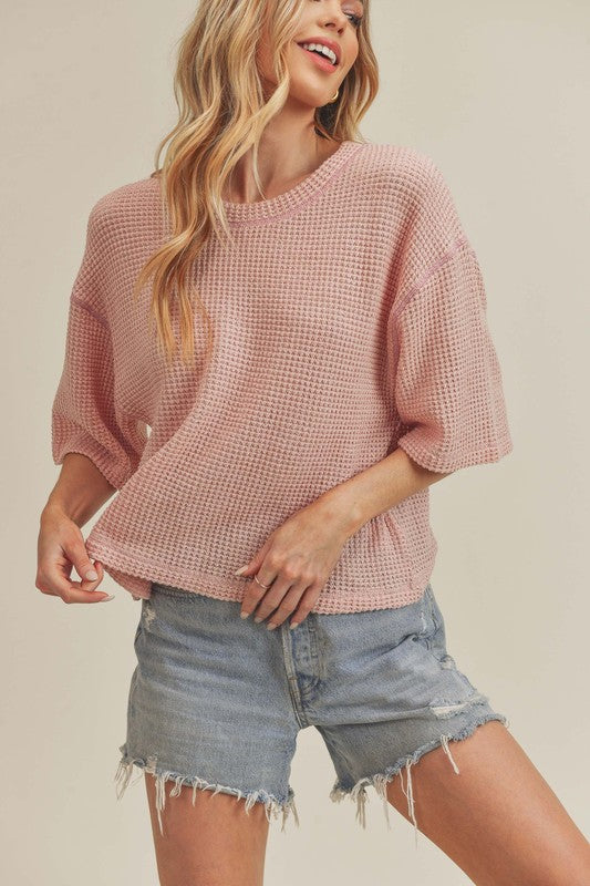 Aemi + Co Tallulah Textured Elbow Sleeve Boxy Crop Top