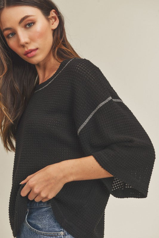 Aemi + Co Tallulah Textured Elbow Sleeve Boxy Crop Top