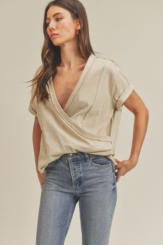 Aemi + Co Nova Wrap Front V-Neck Top