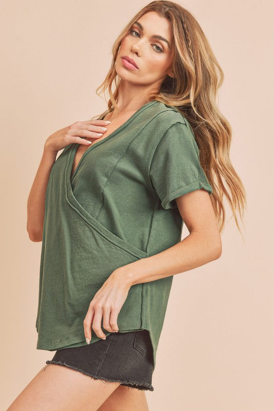 Aemi + Co Nova Wrap Front V-Neck Top