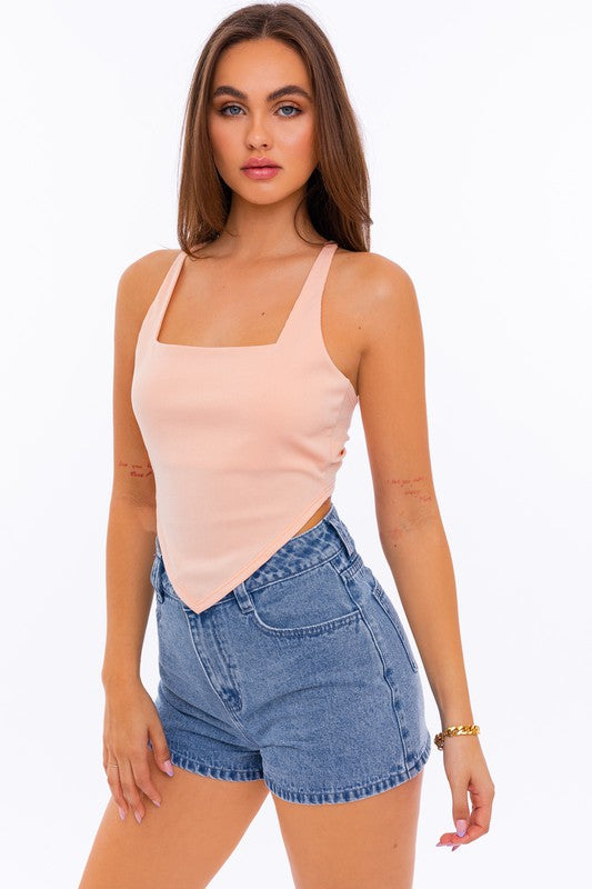 LE LIS Criss Cross Open Back Handkerchief Top