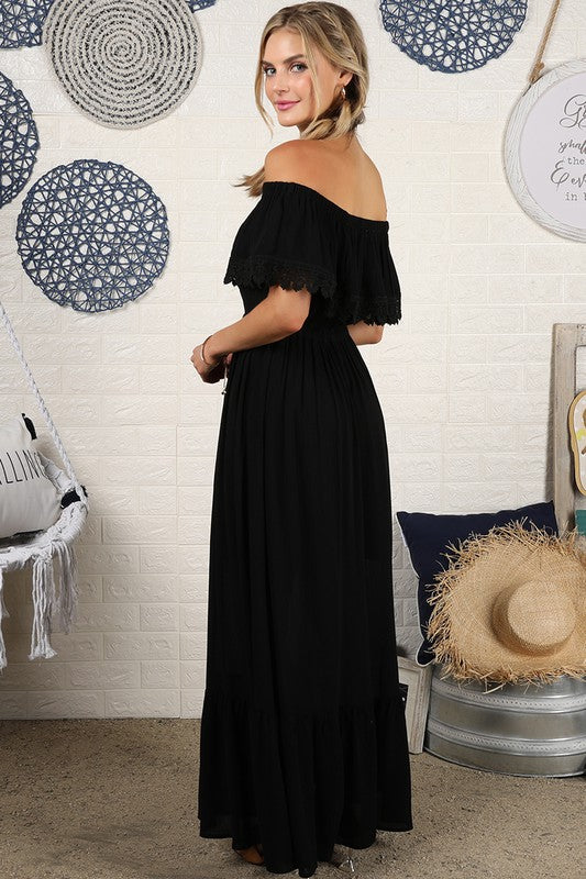 Load image into Gallery viewer, Ninexis Off the Shoulder Flowy Maxi Dress
