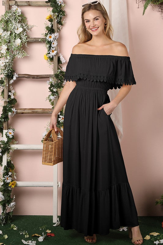 Load image into Gallery viewer, Ninexis Off the Shoulder Flowy Maxi Dress

