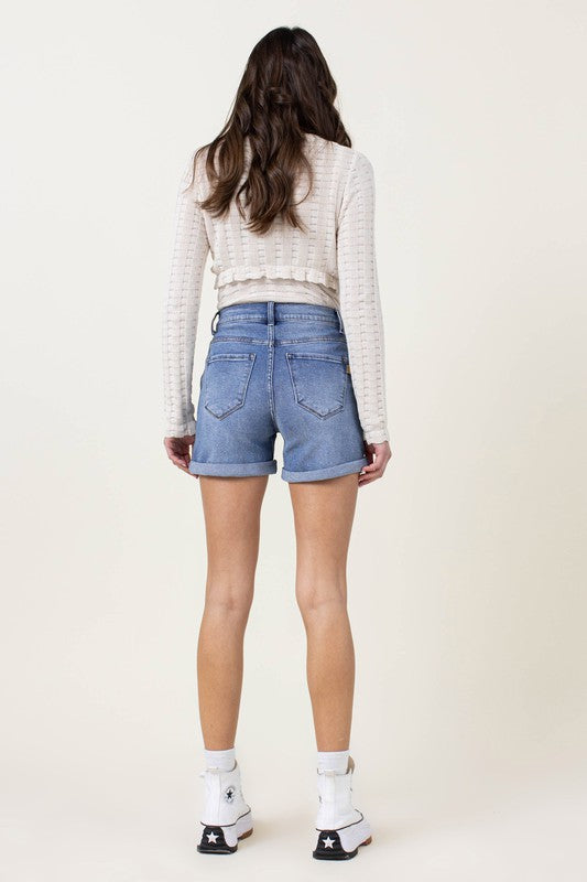 Vibrant M.i.U DENIM SHORTS W PIN TUCK DETAIL