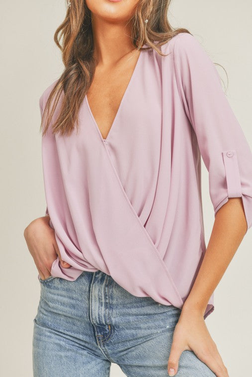 Load image into Gallery viewer, Lush Clothing Tab Sleeve Surplice Top
