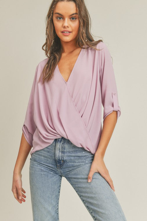 Load image into Gallery viewer, Lush Clothing Tab Sleeve Surplice Top

