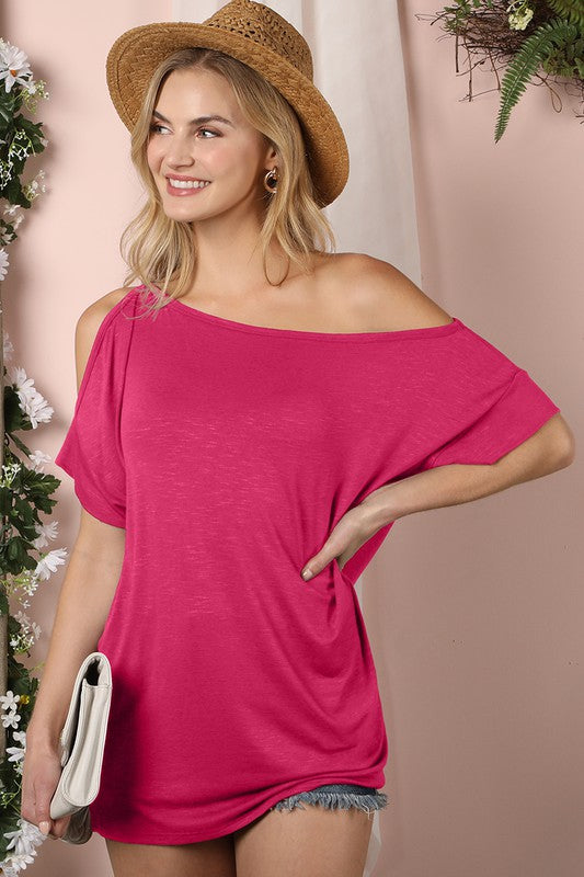 Ninexis One Side Cold Shoulder Detailed Drapery Top