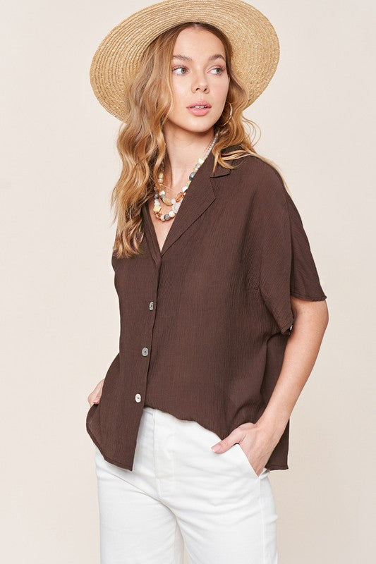 La Miel Zoey Button Down V Neck Top