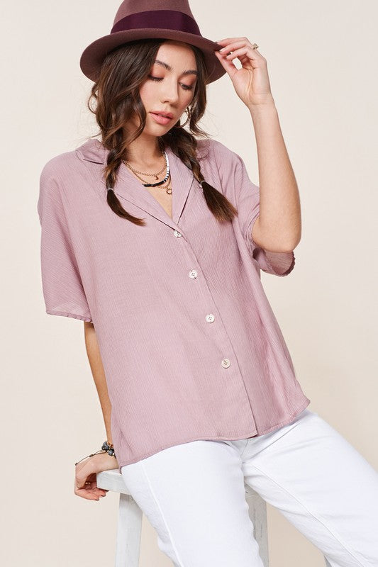 La Miel Zoey Button Down V Neck Top