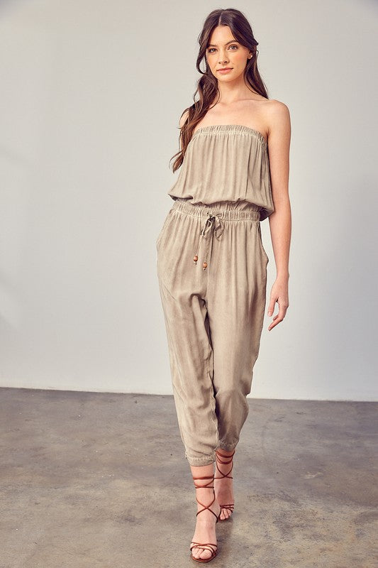 Load image into Gallery viewer, Mustard Seed Raw Edge Detail Tube Jumpsuit
