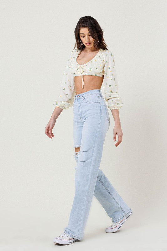 Vibrant M.i.U Distressed Wide Leg Jeans