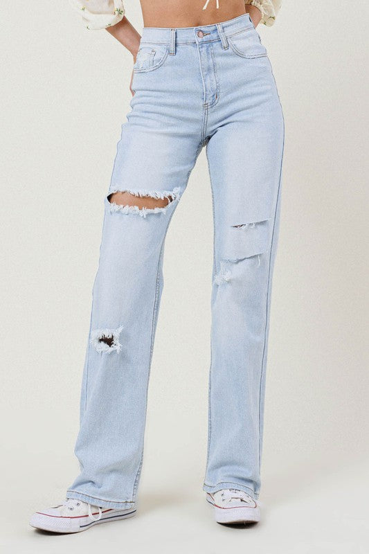 Vibrant M.i.U Distressed Wide Leg Jeans