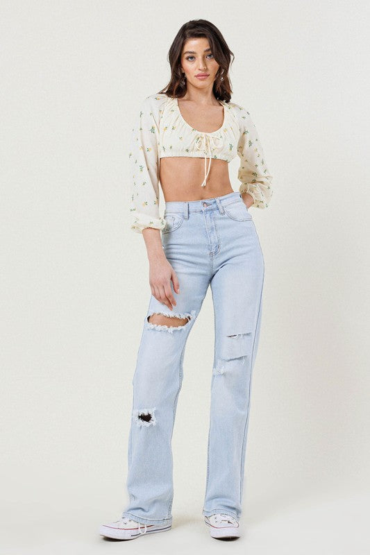 Vibrant M.i.U Distressed Wide Leg Jeans