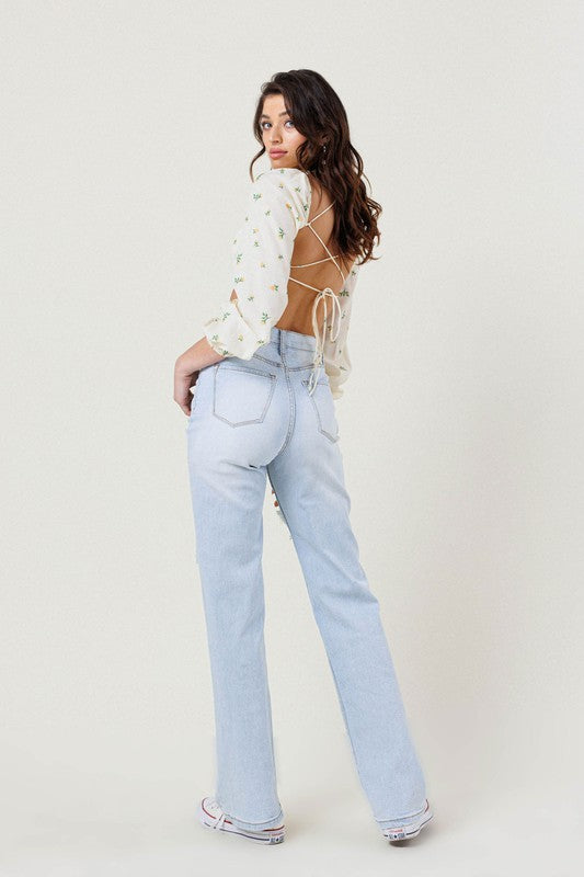 Vibrant M.i.U Distressed Wide Leg Jeans