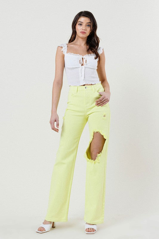 Vibrant M.i.U DISTRESSED WIDE CUT STRAIGHT LEG JEANS