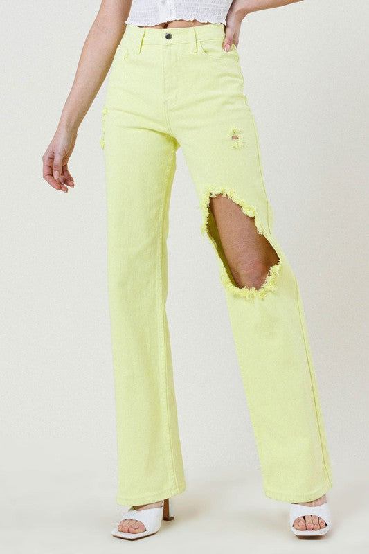 Vibrant M.i.U DISTRESSED WIDE CUT STRAIGHT LEG JEANS