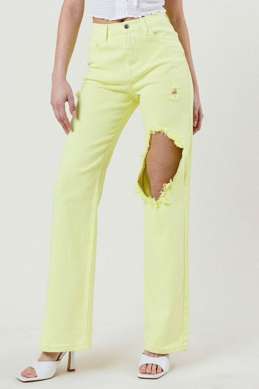 Vibrant M.i.U DISTRESSED WIDE CUT STRAIGHT LEG JEANS