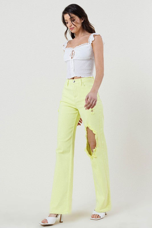 Vibrant M.i.U DISTRESSED WIDE CUT STRAIGHT LEG JEANS