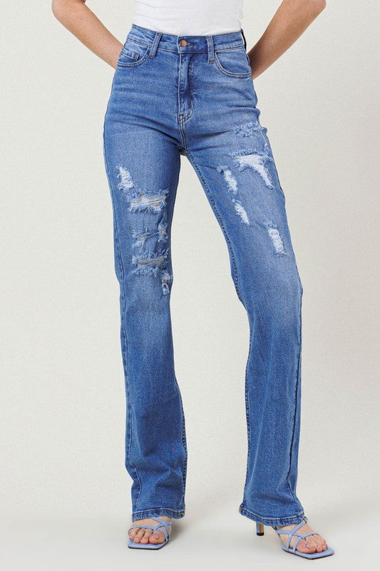 Vibrant M.i.U High Rise Distressed Straight Leg Jeans – TheMogan